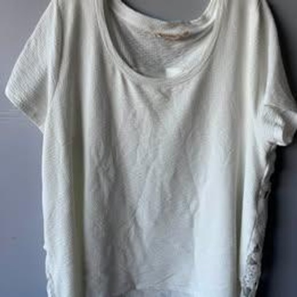 Soft Surroundings White Waffle Knit Floral Lace Back Scoop Neck Top Womens 1X